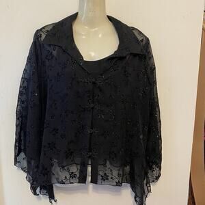 Dressbarn Collections Blouse & Tank Top Women L BlackMesh Fairy Goth Glitter